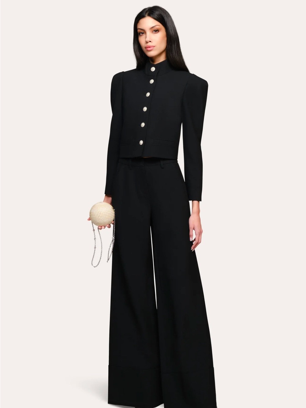 Elie Tahari Black Puff Sleeve Jacket with Pearl Buttons